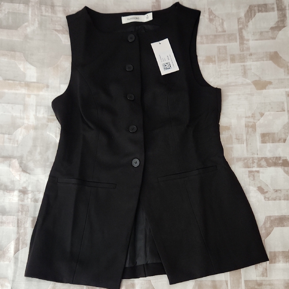 NWT Glassons Black Sleeveless Button-Up Vest -S